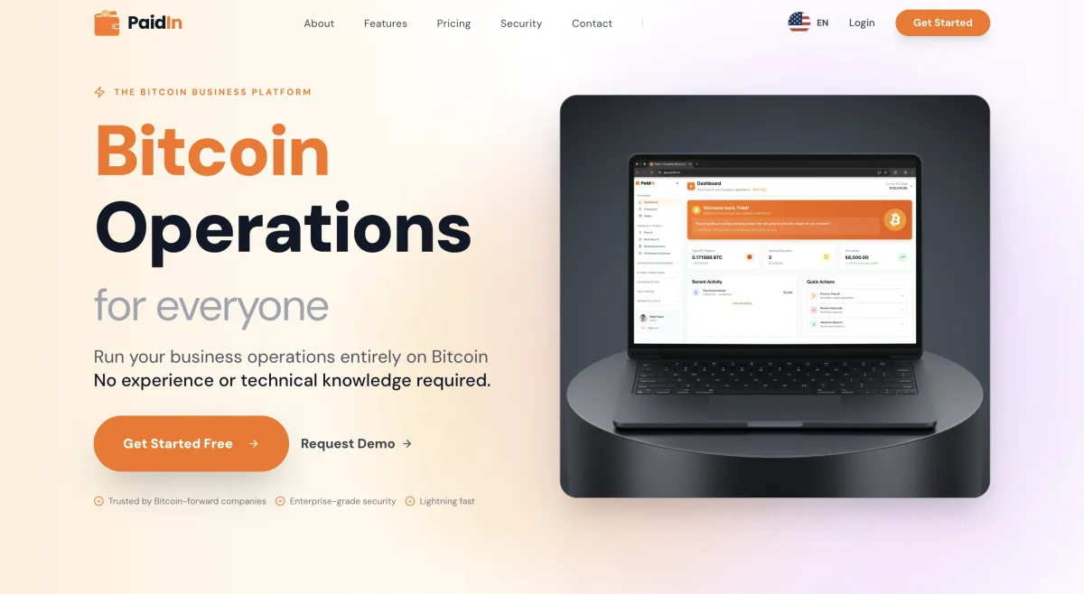 PaidIn — payroll, books, and compliance on Bitcoin — product preview